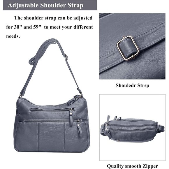 🆕 Volganik Rock PU Leather Shoulder Bag Women Grey Soft Pocketbooks Purse - Picture 7 of 7